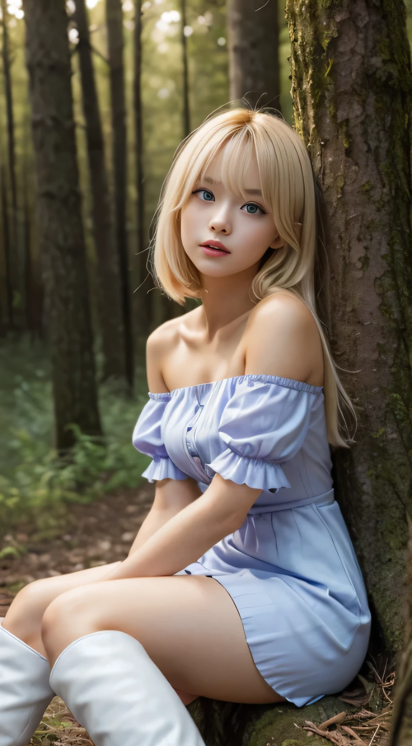 blond woman laying on the grass in a white dress, perfect white haired girl, shikamimi, beautiful blonde girl, realistic young gravure idol, girl with white hair, young and cute girl, pale fair skin!!, cute young girl, very beautiful girl, beautiful young girl, good young girl, blonde girl, japanese model, with white long hair