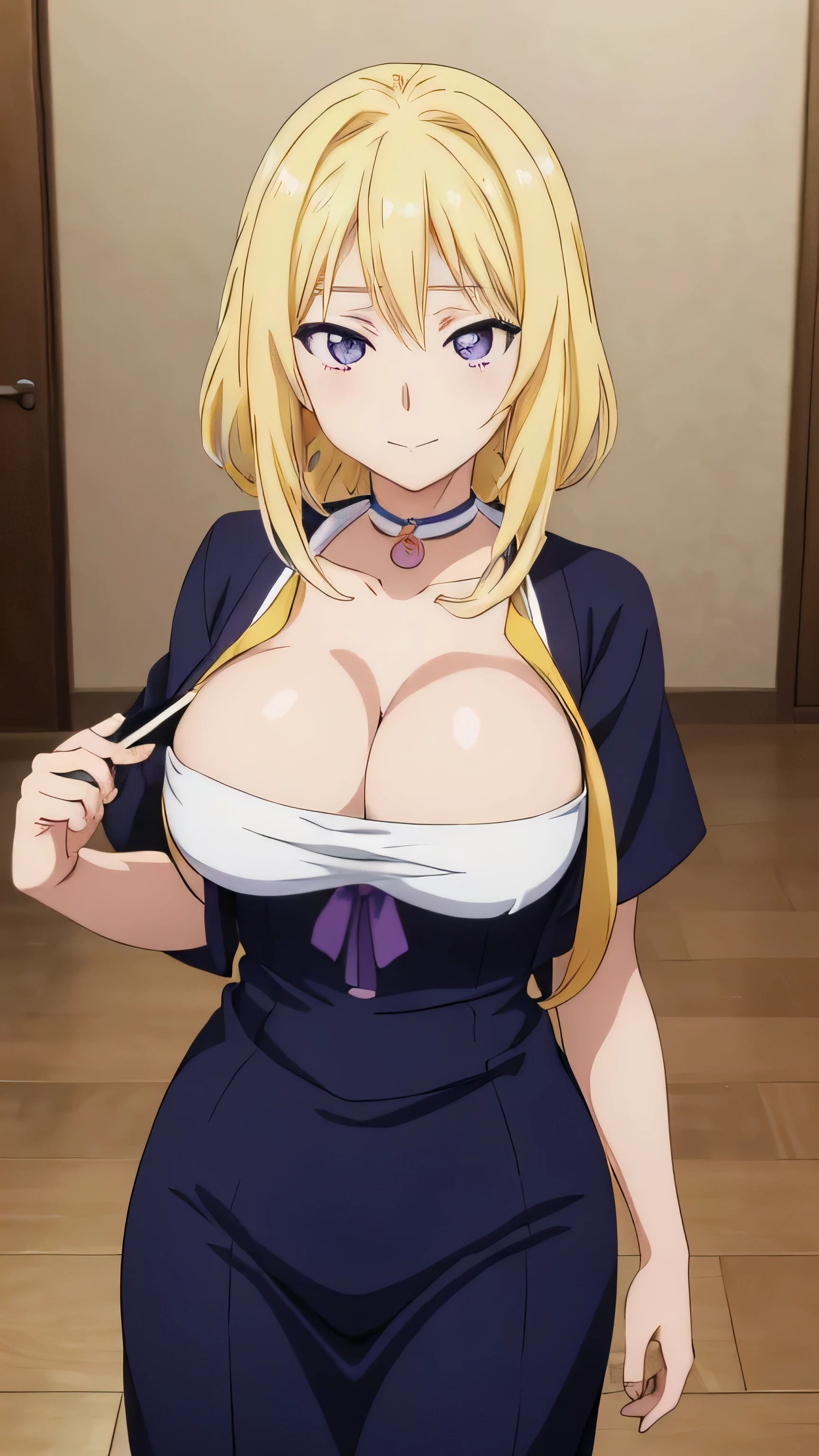 (((masterpiece))),fuyumi itadori, Anime girl characters, 1girl, solo, looking at viewer, medium hair,yellow hair,purple eyes, cleavage, closed mouth, collarbone,Naked, tall girl, horny, big ass, beautiful face,Charming,  anime visual of a cute girl, screenshot from the anime film, & her expression is solemn, ahegao face, in the anime film, in an anime, anime visual of a young woman, she has a cute expressive face, still from anime, perfect breasts, she is tall, All bodies visible, ahegao face, the face is ahegao, she is horny, A perverted face, she so perverted, she smile so perverted, hd picture, 4k quality, details of the face is so good, 