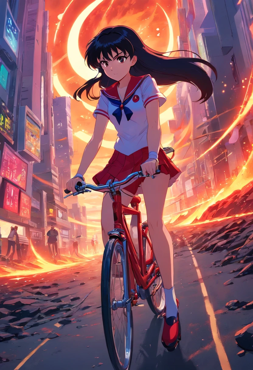 Sailor Mars Rides a Bicycle, A complex lava structure in a futuristic city
