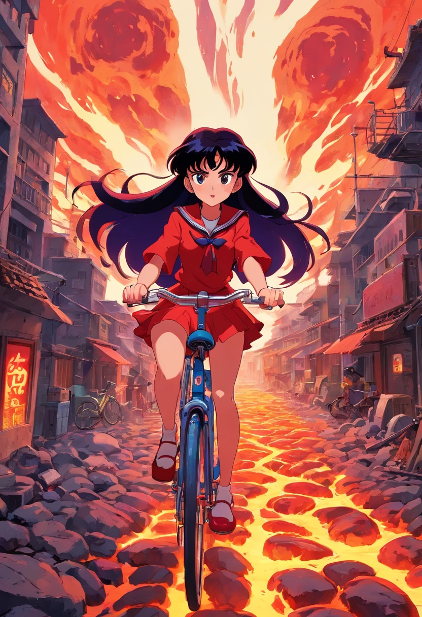 Sailor Mars Rides a Bicycle, A complex lava structure in a futuristic city
