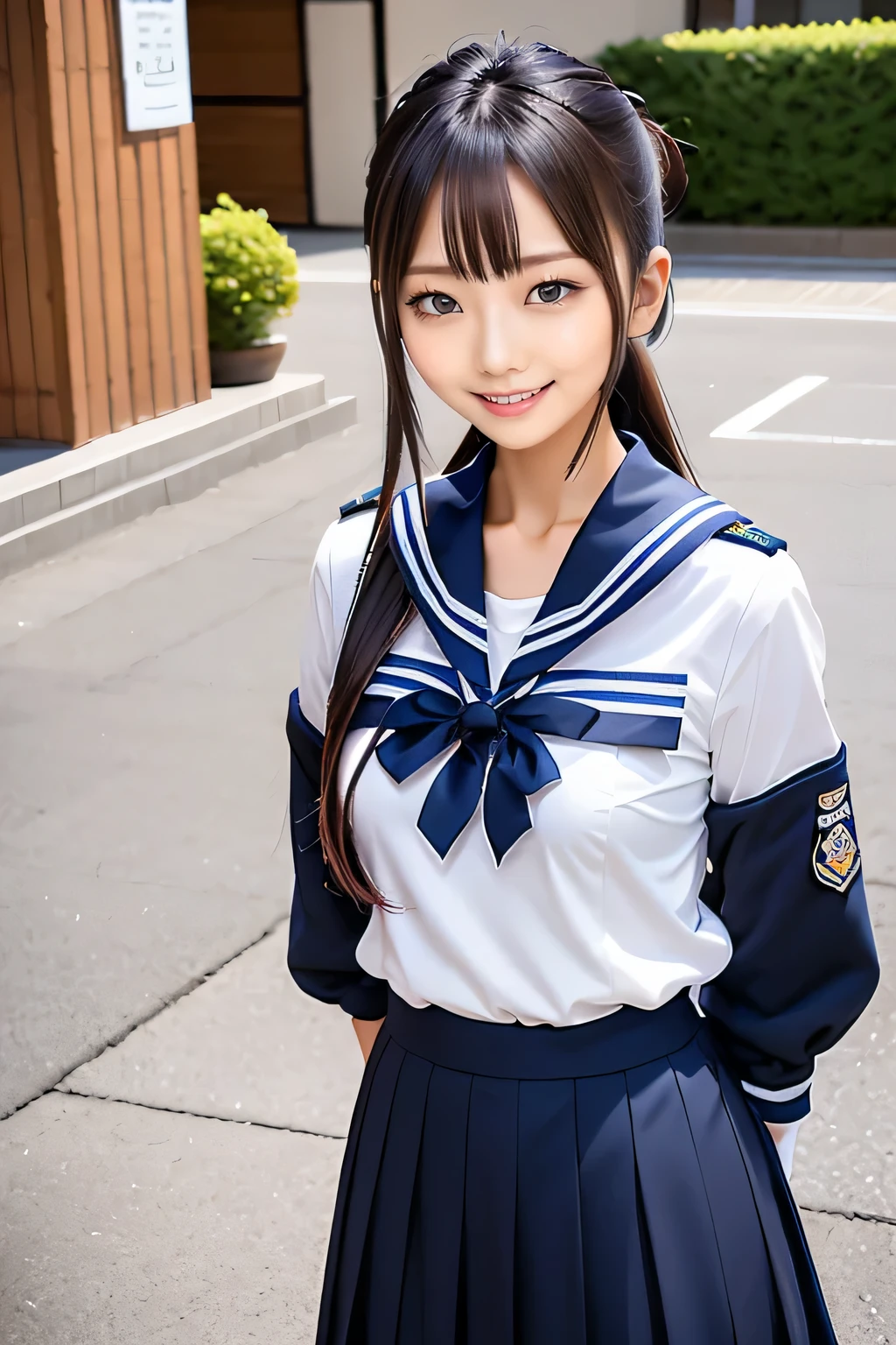 Arafed Asian girl in uniform posing for photo, japanese girl uniform, beautiful anime high school girl, japanese , wearing Japanese , real anime girl, seifuku, anime girl cosplay, attractive anime girl, beautiful japanese girl face, sailor suit, surreal , loose coat collar sailor suit