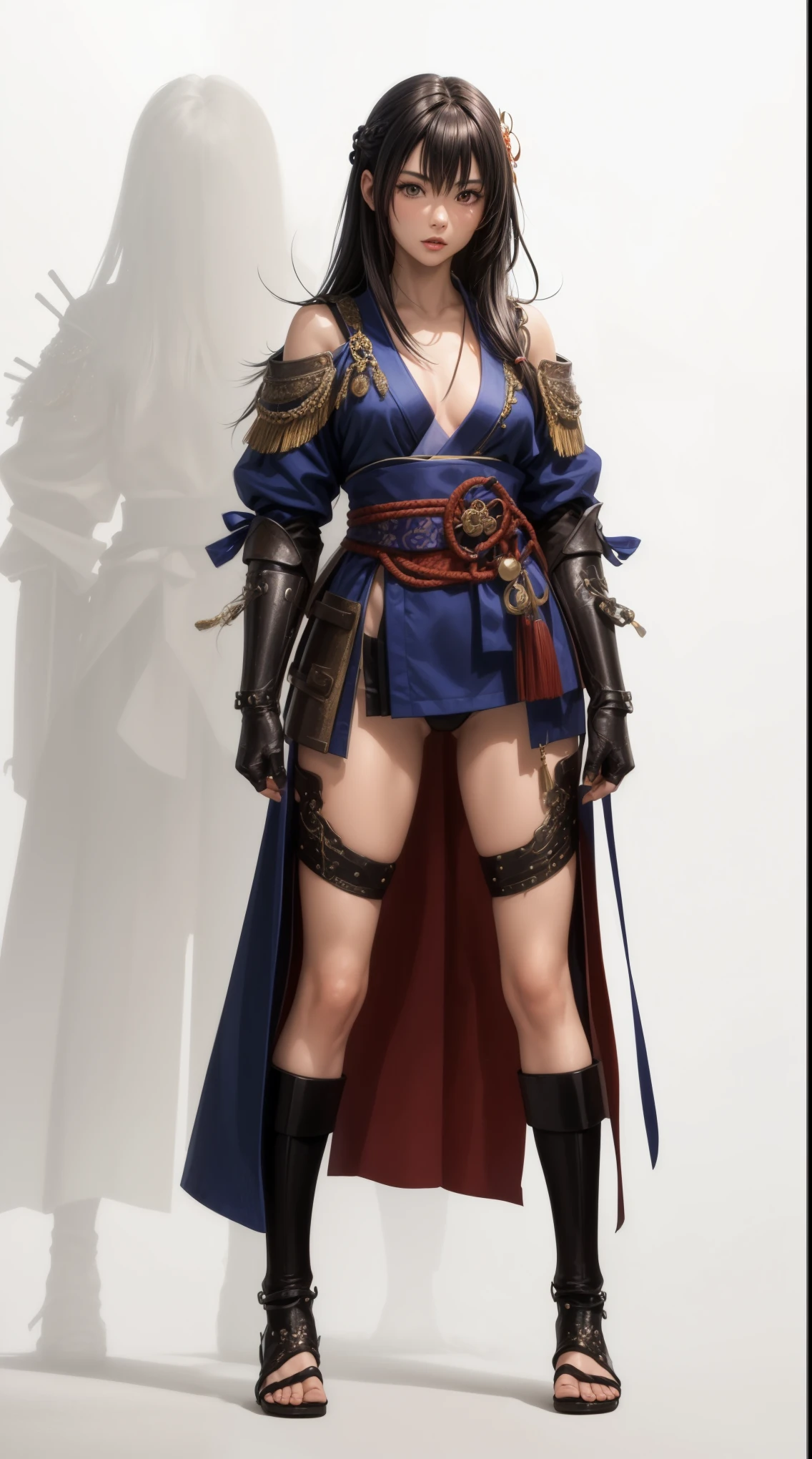 (((woman))), (((best quality person))), (((master piece))), (((As an adult))), ((( Japanese ))), look up from your knees, A beautiful asian samurai woman with perfect body, Modern samurai, ((( Asian))), Wear gloves on your hands，The left arm is made of steel and a metal protector tip, Eyes are pulled, (( Appear under the chest )), (( small dental floss )), Simon Bisley, almost naked（Simon Bisley）Castle City Wilderness，For high resolution posters, hair straight, minimum clothing, armor (crazy clothes ), full of chips and rivets, tribal tattoo, (((full body esbian))), straight brunette hair，colored hair ends