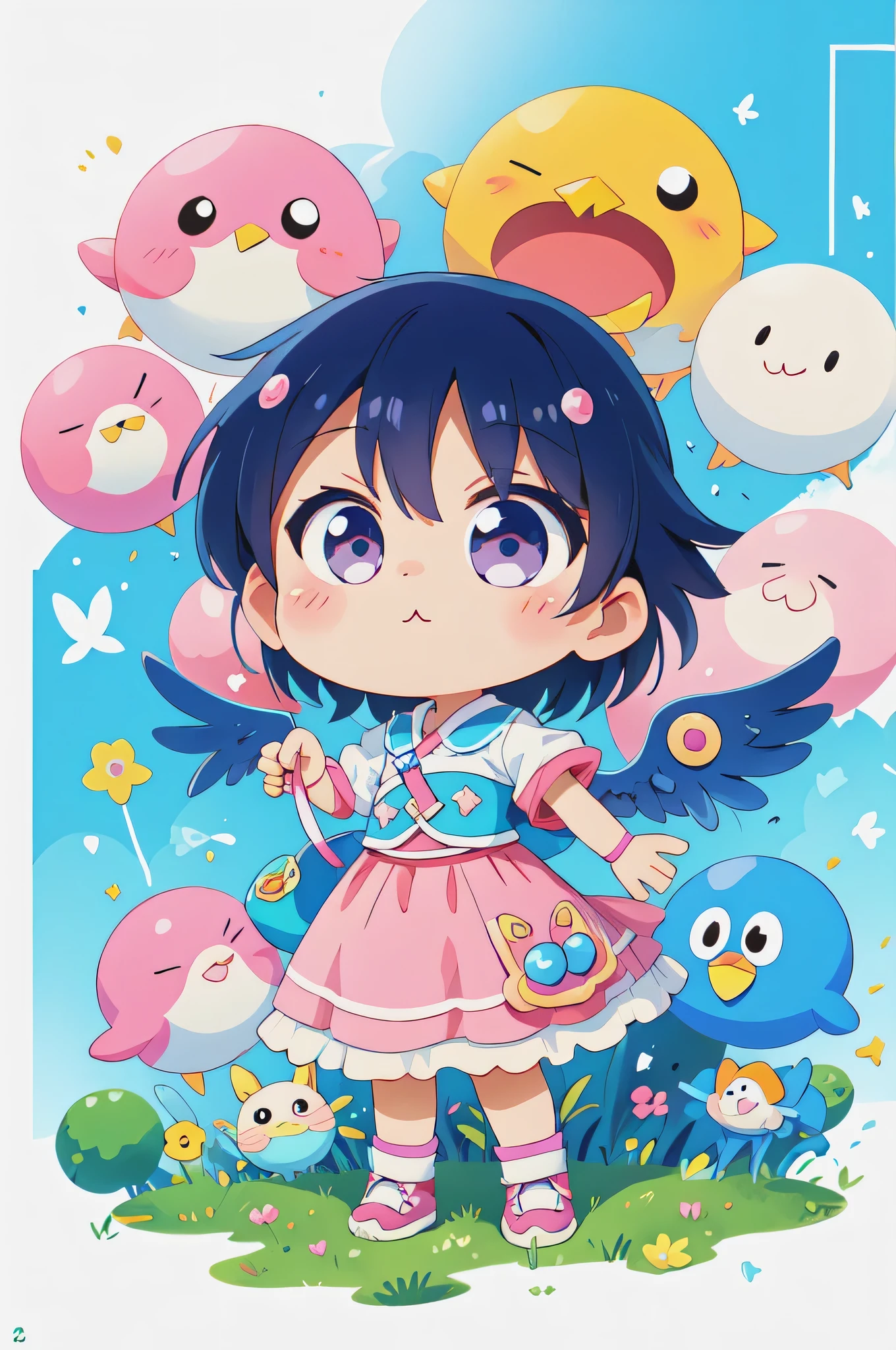 Fujio Akatsuka Style, Kawaii Design, most beautiful girl ever、Chibi, birdie、High walls