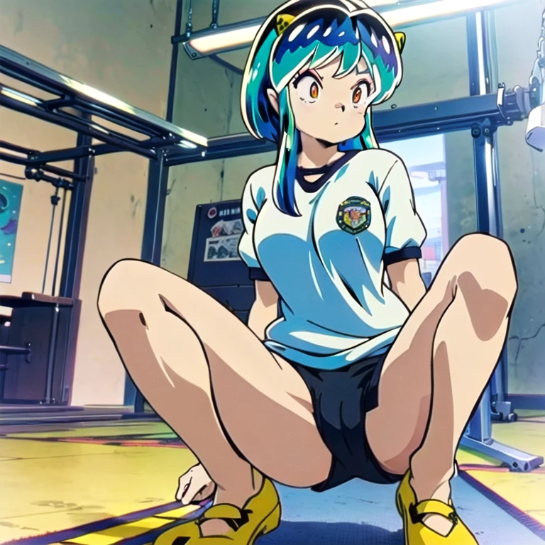 lum, (master piece, high quality)、anime girl sitting on a mat, ((bloomers))、((buruma)), しゃがむbeautifulアニメの女の子, anime girl squatting, anime moe art style, at the gym, thighs!!!, strongest pose, Smooth anime CG art, thighs!!!!!!, buruma, navy color buruma, black hair、(spread your legasterpiece)), ((最high quality)), (Super detailed), ((cute)),　((very detailed)), 4k, (8K), 最high quality, (beautiful),　anime style, 1 girl, alone, Old school gym clothes(jp)