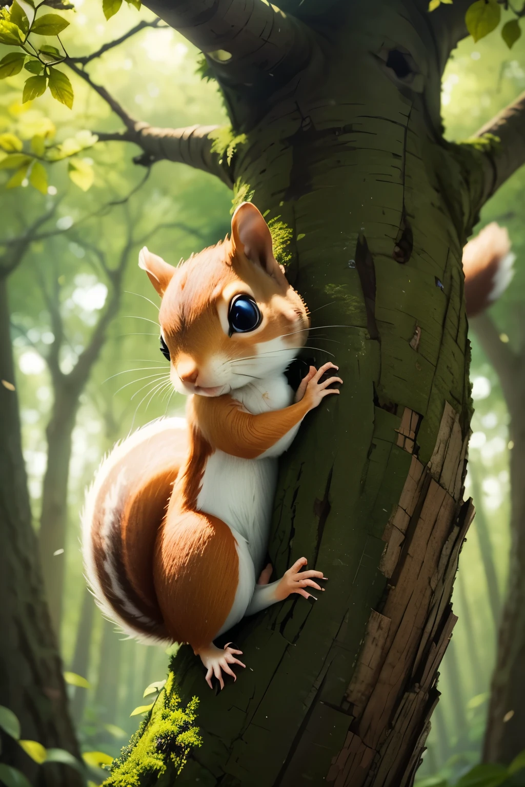 little squirrel on a tree in the forest、An illustration
