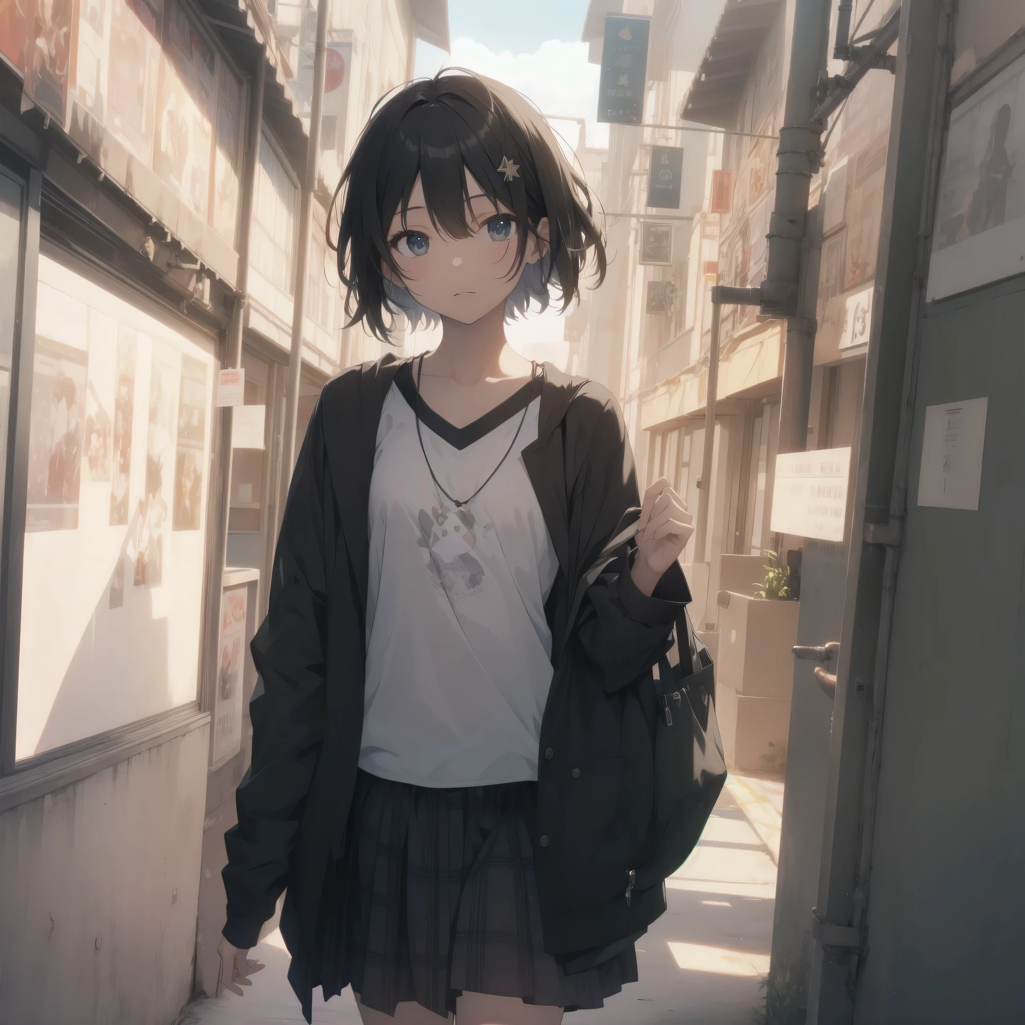 ultra-absurdres-Top quality by artist God, ultra-detailed, high resolution, anime moe artstyle, best anime 8k konachan wallpaper, pixiv contest winner, perfect anatomy,break, 1girl, (Please draw a girl walking sleepily to school alone. )break,(Solo,little female, 13-year-old:1.3),Full limbs, complete fingers,a junior high school student, Attractiveness of immature bodies, (very short hair), short cut, flat chest, , small butt, small black eyes, beautiful detailed eyes, well-proportioned iris and pupils, expressive eyes, highres detailed hair, soft expression, school_uniform, white shirt, pleated skirt,(Detailed Lighting), (Detailed background), in the School commute route. break,super detailed skin, Best cinematic lighting powered by famous artist, 8k,beauty illustration,photoshop_(medium),very aesthetic,break,((artist:fujiyama )), artist:akinashi yuu ,artist:oyari ashito ,artist:kantoku ,
