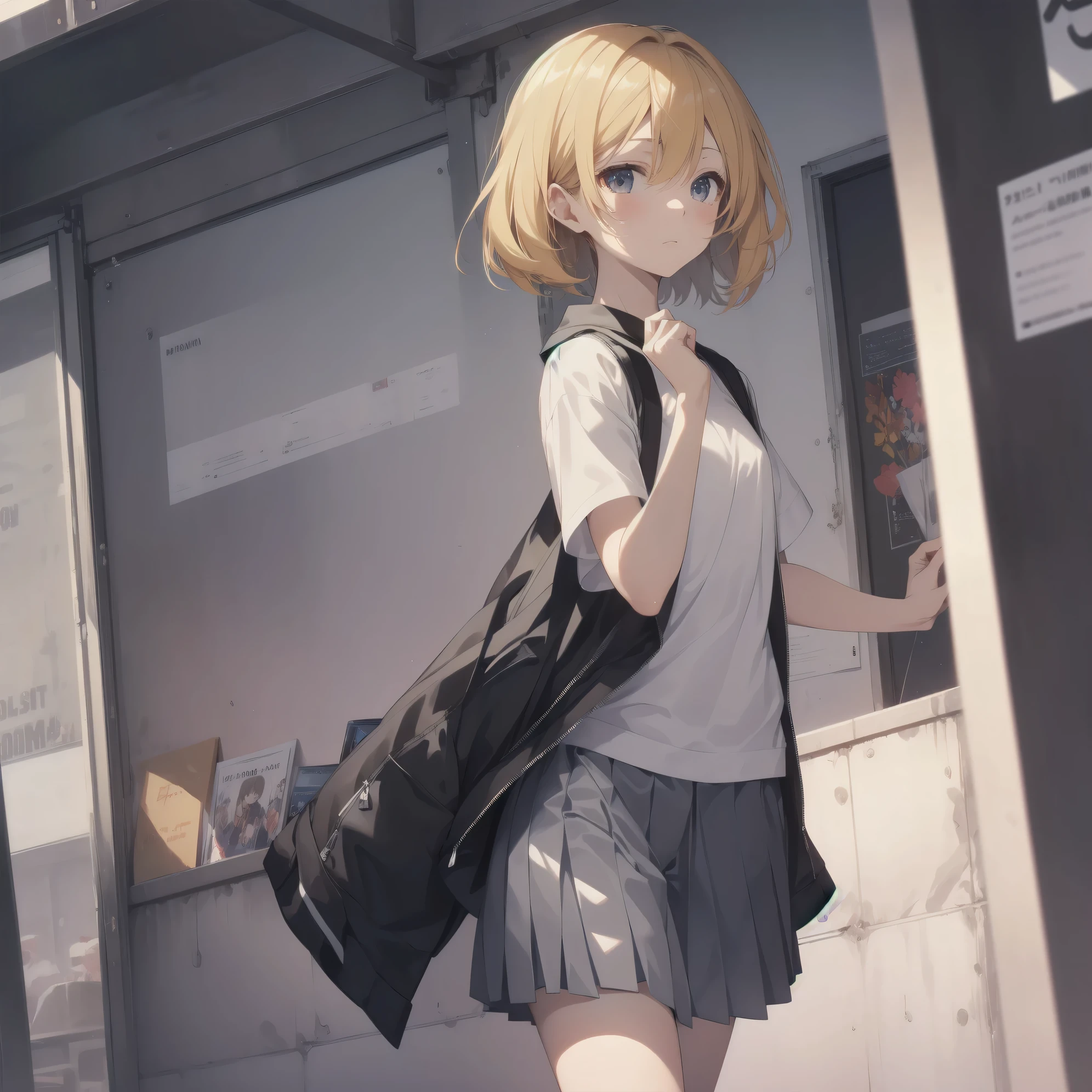 ultra-absurdres-Top quality by artist God, ultra-detailed, high resolution, anime moe artstyle, best anime 8k konachan wallpaper, pixiv contest winner, perfect anatomy,break, 1girl, (Please draw a girl walking sleepily to school alone. )break,(Solo,little female, 13-year-old:1.3),Full limbs, complete fingers,a junior high school student, Attractiveness of immature bodies, (very short hair), short cut, flat chest, , small butt, small black eyes, beautiful detailed eyes, well-proportioned iris and pupils, expressive eyes, highres detailed hair, soft expression, school_uniform, white shirt, pleated skirt,(Detailed Lighting), (Detailed background), in the School commute route. break,super detailed skin, Best cinematic lighting powered by famous artist, 8k,beauty illustration,photoshop_(medium),very aesthetic,break,((artist:fujiyama )), artist:akinashi yuu ,artist:oyari ashito ,artist:kantoku ,