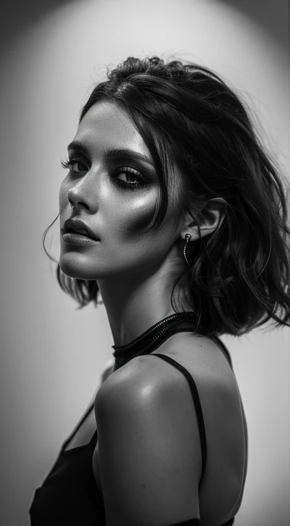 une peinture numérique d'a woman with black and white makeup, art cyberpunk par Anna Dittmann, cg company, art gothique, art dystopique, Detailed painting, behance HD, photographie profonde, Film Ilford HP5, Crushed blacks, profondeur de champ, photo sombre, grain de film, ombres, natural light