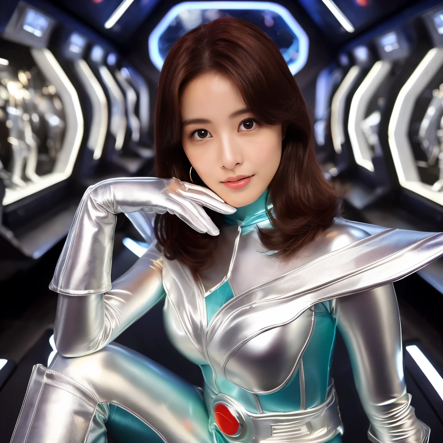 best image quality、Super high resolution、(realism:1.4)、Korean beauty star、The most beautiful KPOP star、horny face、Horny Korean makeup、erotic expression、A body that makes you want to touch it、erotic photos、((Realistic shiny satin fabric texture、High-gloss stretch satin fabric that is smooth and smooth to the touch.、The drape of the curved part of the shiny satin fabric、strong shiny costume、The smooth and beautiful quality and luster of the costumes、A shiny costume made of high-quality satin fabric with high density.、Smooth to the touch oil light liang ice 縝绸 ultra-class battleship skin coat COS、Super Sentai Women's Heroine Suit、Texture of costumes that satin fetishists respond to、Thin, glossy stretch satin fabric)),8K photo quality
