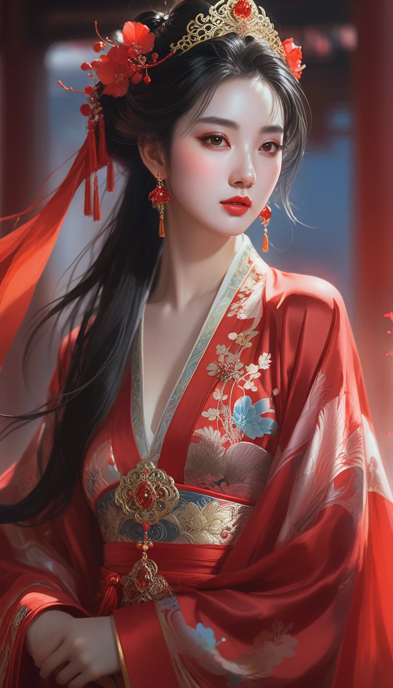 a close up of a woman wearing a red dress and a tia, palace ， a girl in hanfu, ((a beautiful fantasy empress)), a beautiful fantasy empress, beautiful character painting, guweiz, artwork in the style of guweiz, chinese style, trending on cgstation, ancient chinese princess, inspired by Lan Ying, chinese princess