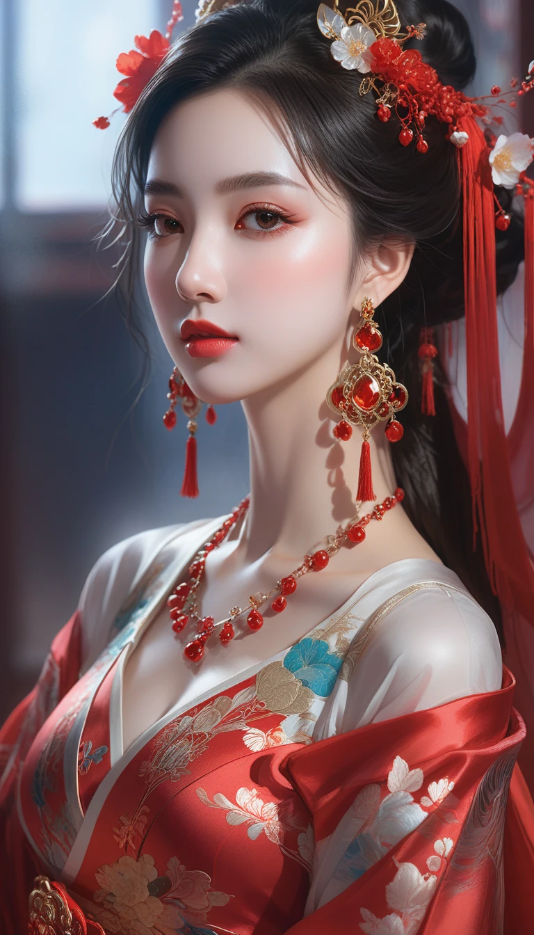 a close up of a woman wearing a red dress and a tia, palace ， a girl in hanfu, ((a beautiful fantasy empress)), a beautiful fantasy empress, beautiful character painting, guweiz, artwork in the style of guweiz, chinese style, trending on cgstation, ancient chinese princess, inspired by Lan Ying, chinese princess