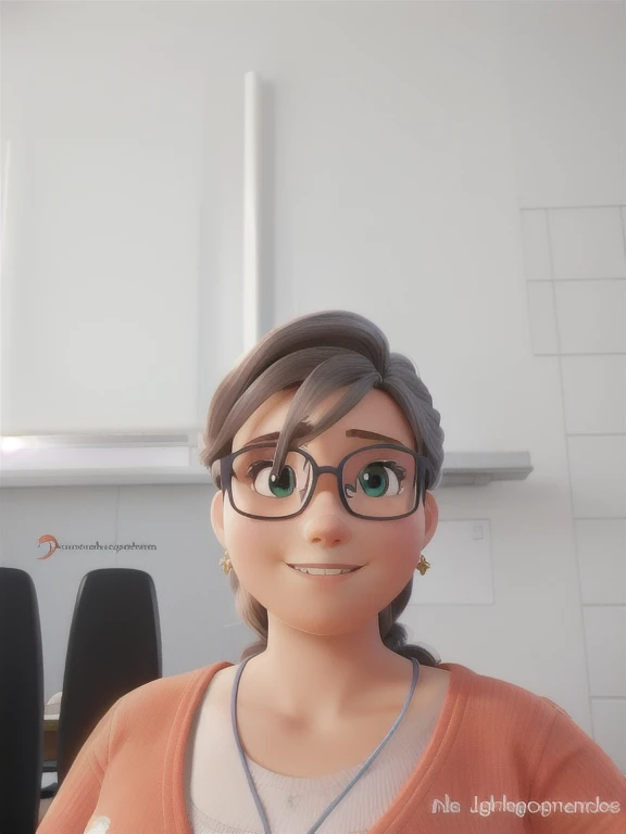 uma mulher cabelo curto com mechas loiras, professora tendo como pano de fundo uma sala de aula