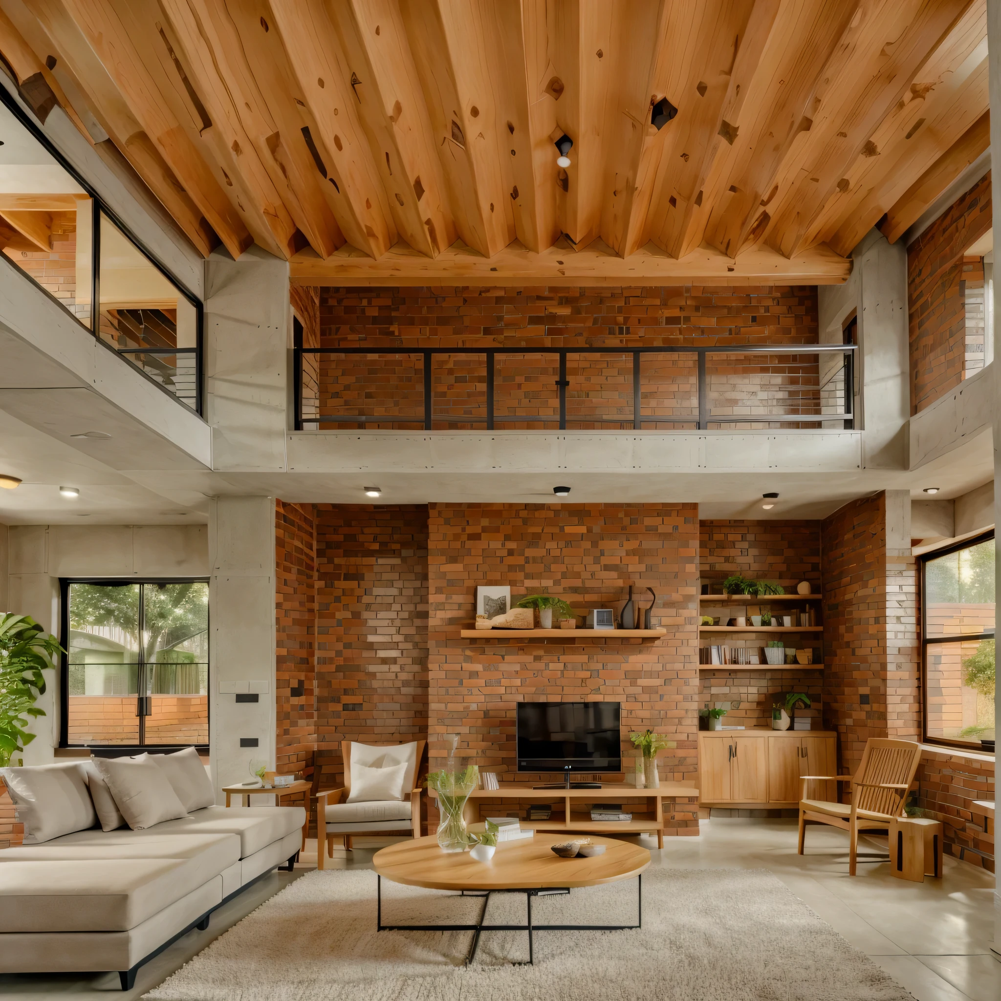 1 livingroom, brick wall, rustic design style, noithatgachv1