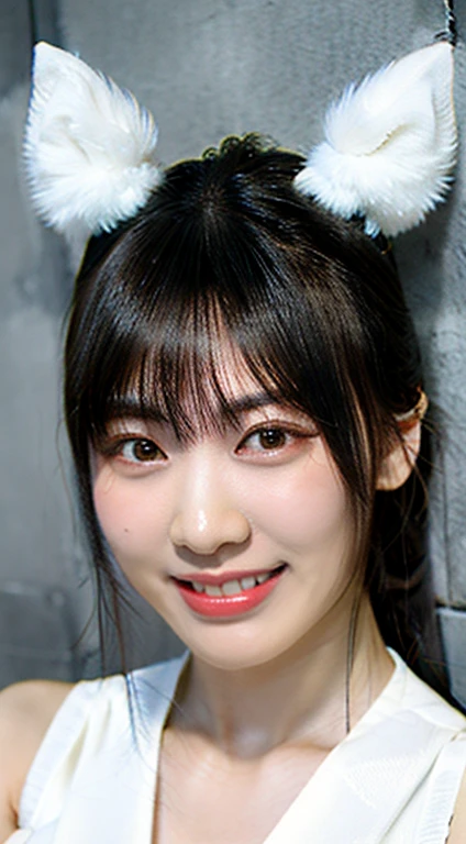 black hair, hair bobbles, wince, longeyelashes, solid circle eyes, fake animal ears, light smile, ear blush, fang, mole under eye, eyeball, longeyelashes, Surrealism, drop shadow, anaglyph, stereogram, tachi-e, pov, atmospheric perspective, first-person view, Nikon, 8k, super detail, ccurate, best quality, UHD, high details