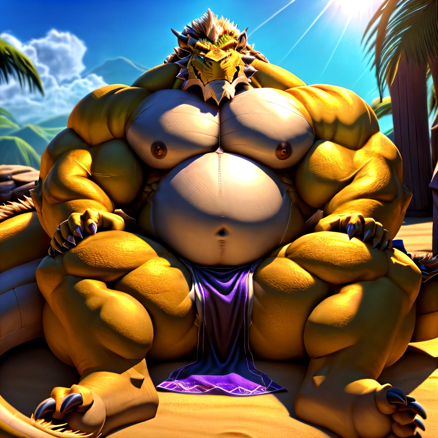 shendu, eastern dragon king, male dragon, eastern dragon,hefty body,  with very big muscles, hulking, huge, colossal body,  extremely strong, big abdominal muscles, hefty musclegut, pecs, Strong and robust musclegut , prominent muscle abs, sharp claws, legs,  feet, full body, loincloth,  HDR, nipples, sunlight, daylight, outdoor, bright , at noon,  good weather,  4k, best quality .