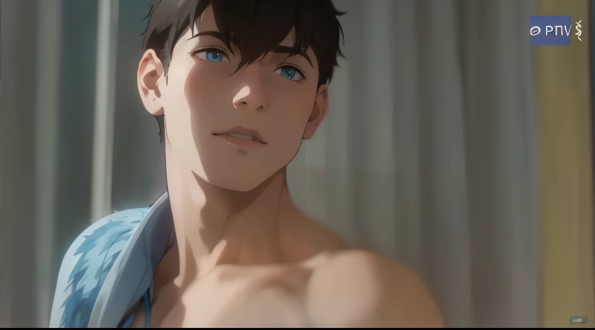 hay un lindo chico con cabello de color plateado pensativo preocupado ojos azules esta penstivo algo preocupado escuhcando a alguien