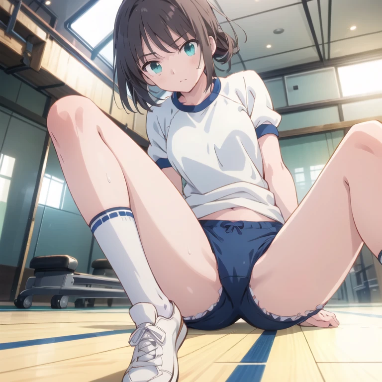 phSaber, (master piece, high quality)、anime girl sitting on a mat, しゃがむbeautifulアニメの女の子, anime girl squatting, anime moe art style, ((bloomers)), ((buruma)), thighs!!!, strongest pose, Smooth anime CG art, navy color buruma, (spread your legasterpiece)), ((最high quality)), (Super detailed), ((cute)), ((very detailed)), 最high quality, (beautiful), anime style, 1 girl, alone, Old school gym clothes(jp)