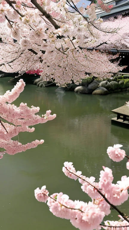 Japanese theme, Best quality, masterpiece, sakura, spring, river