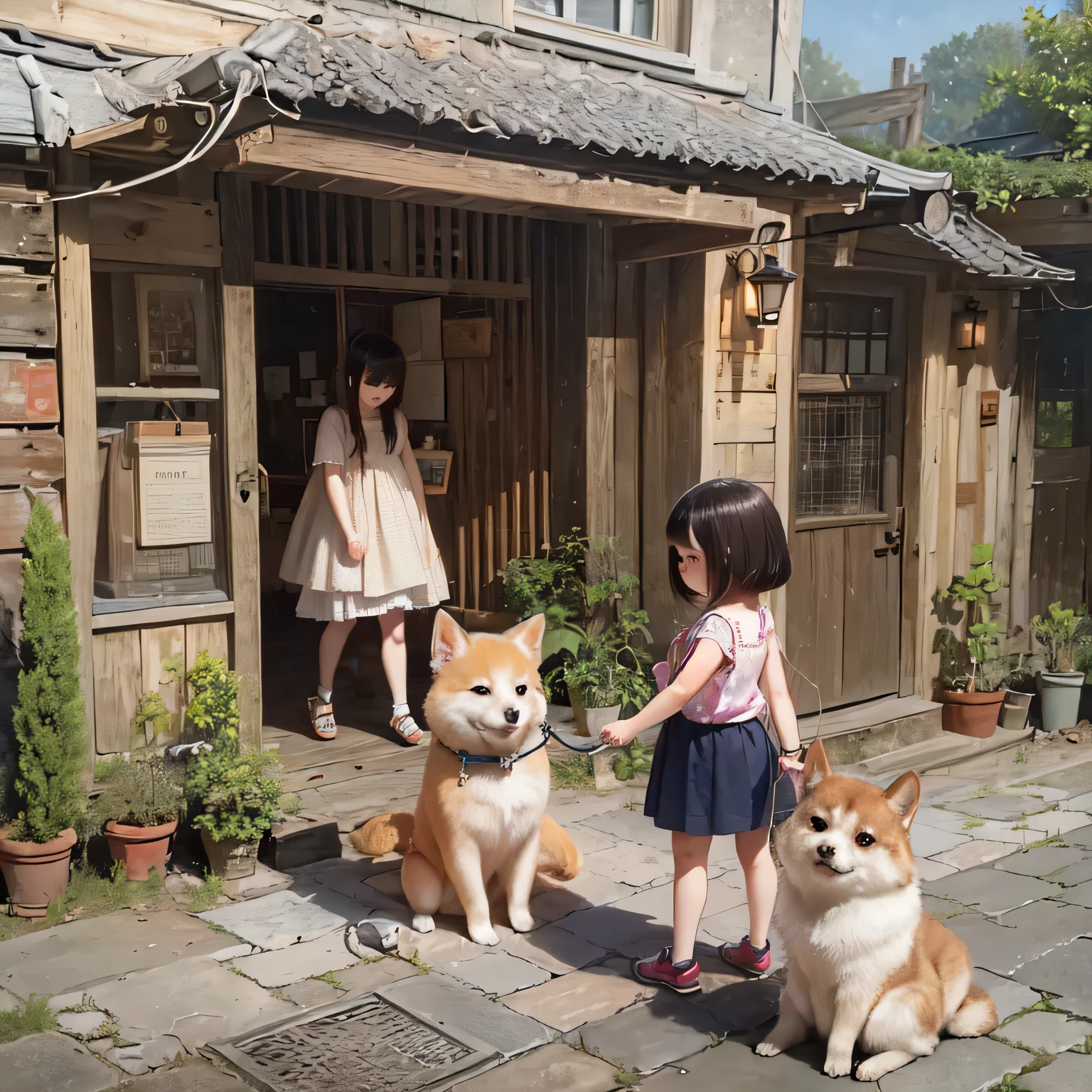 shiba inu girls chibi Walking on a leash