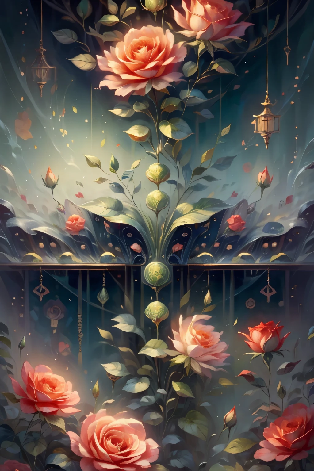 Retro Victorian style　An accurate encyclopedia of plants (best quality:1.2), (detailed:1.2), (masterpiece:1.2), roses复古植物插图, roses