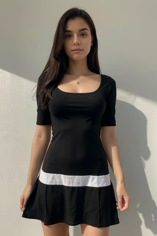 , com 18 anos, de vestido curto e preto