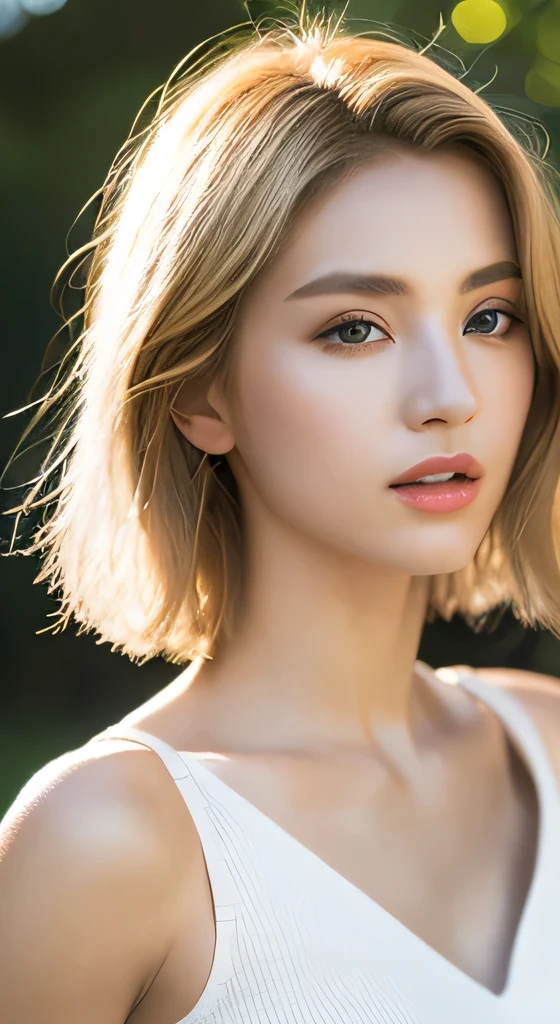 ((lifelike lighting, Melhor qualidade, 8K, Obra-prima: 1.3)), Foco claro: 1.2, 1girl, Figura perfeita: 1.4, Slim Abs: 1.1, ((Cabelo castanho escuro)), (White crop top: 1.4), (Outdoor, Night: 1.1), Ruas da cidade, Super fine face, Fine eyes, Double eyelids, vestido bege