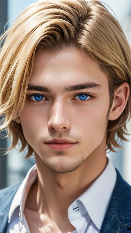 ((best quality)), ((masterpiece)), (detailed), perfect face, 1 boy, blonde hair boy, straight hair, short hair, blue eyes.