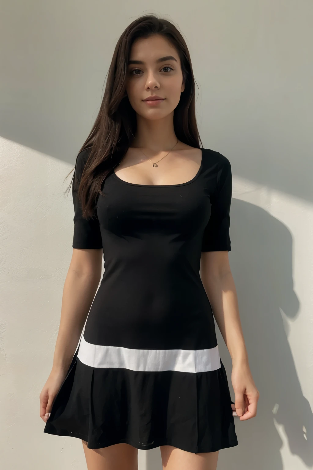 , com 18 anos, de vestido curto e preto