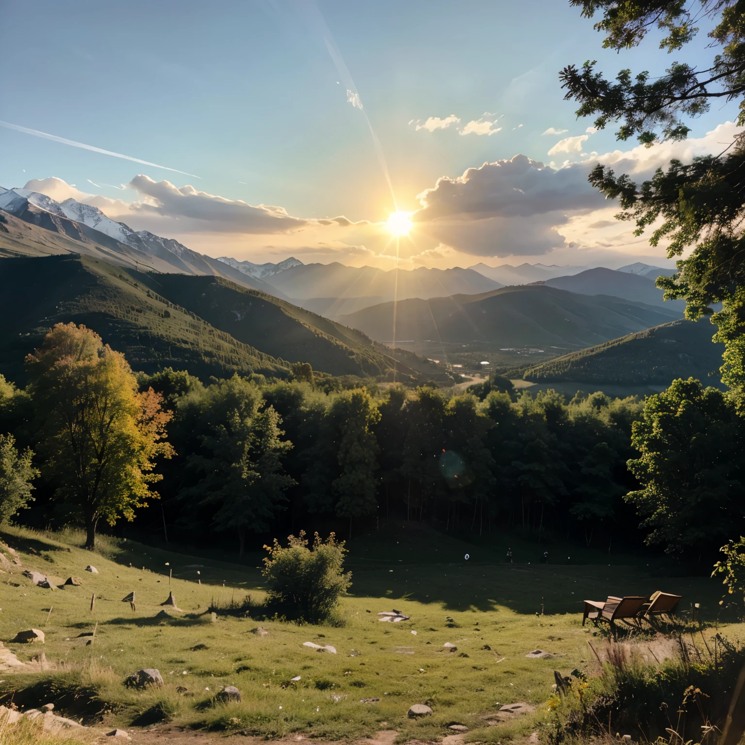 A beautiful nature the sun was at between two mountains