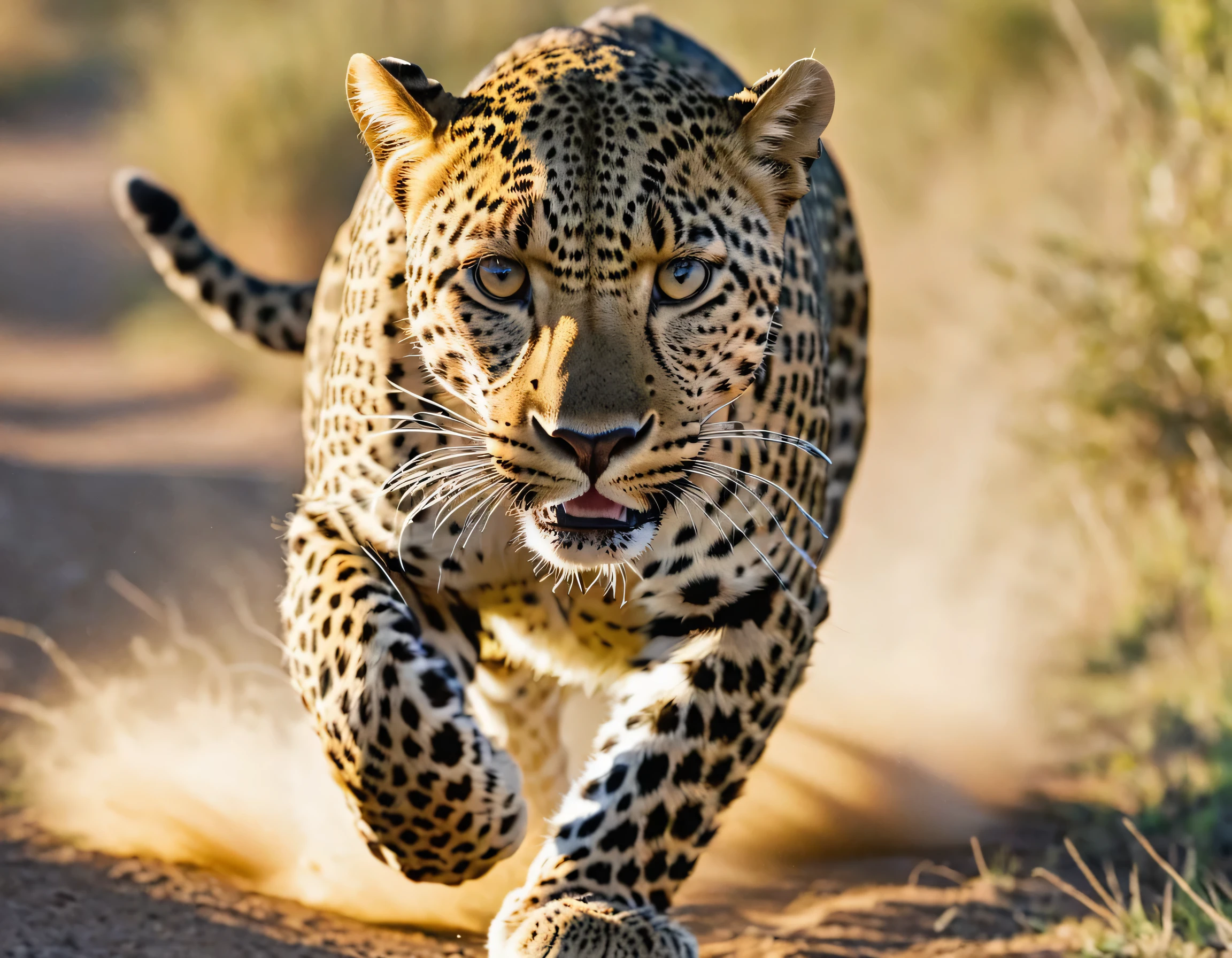 close up of leopard running towards camera