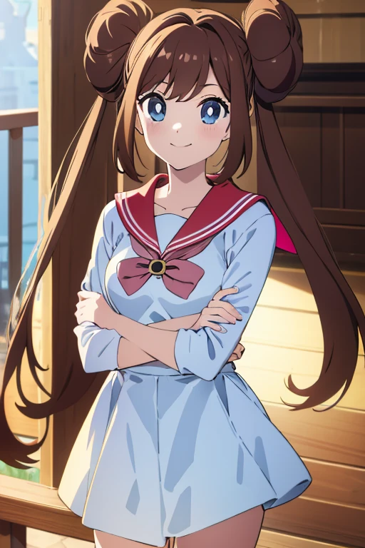 masterpiece、high resolution、highest sensitivity、girl、whole body、standing alone、sailor suit、flare skirt、mouth open、best smile