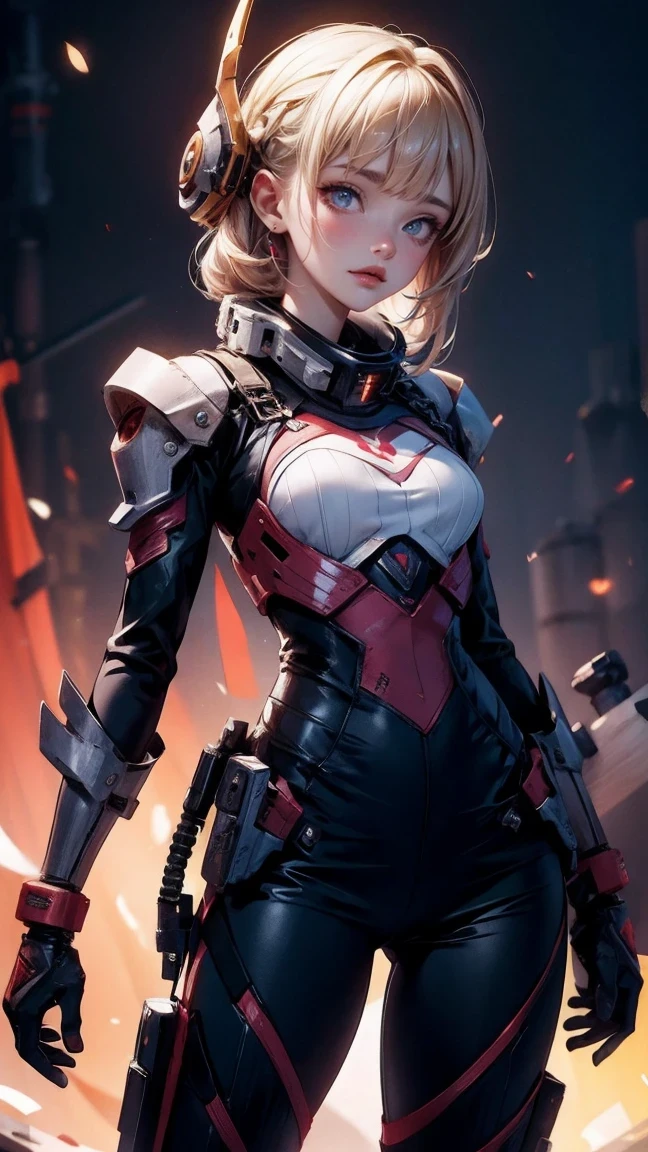 Cute Girl, cowboy shot,(best quality), Oriental detailed background, Science fiction,Mechanical arm,girl and guy , war, Monster Legion, technical clothing,, Uniform