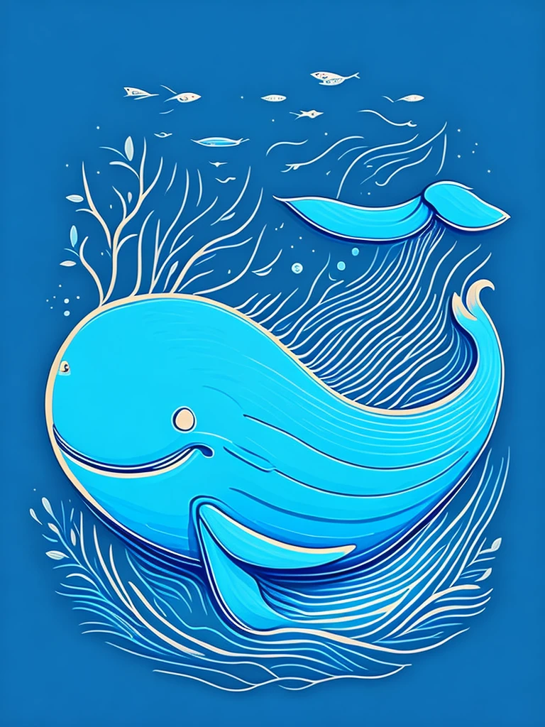 marine animal, the blue whale, children's book illustration style, high qulity, vector art, lineworks