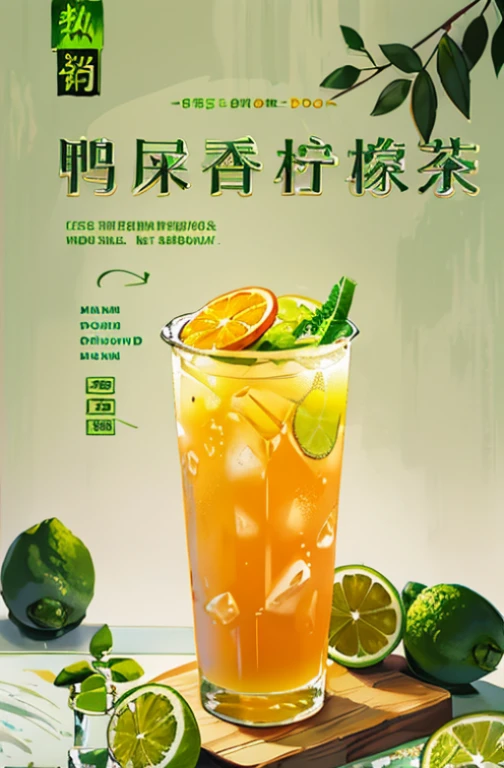 Have a glass of orange juice with lime and lime slices, poster, Ad Image, poster for'unlimited juice ', drink, food, cover, Promotion poster, made of drink, cold drinks, book cover, ren heng, a poster, It has a lemon peel texture, Promotion, yun ling, List image, detailed picture, poster ; summer, Advertising photography