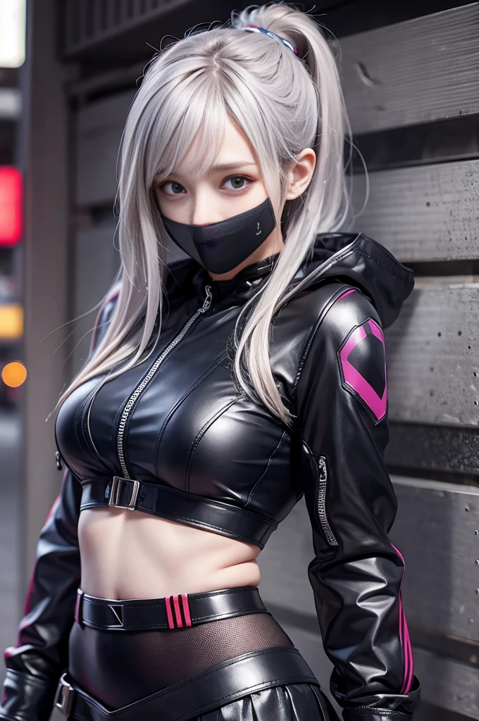 27 years Physical Description: New Aeon is an enigmatic figure . Her short, silver hair sparkles like lightning in the light of futuristic cities. Her eyes have an intense red iris, which contrasts with her pale skin. She wears a one-of-a-kind costume that combines tactical elements with cybernetic touches, with electric blue accents that reflect your connection to electricity. Always carries a hacker mask around his neck, pronta para usar, and a backpack full of tech gadgets.