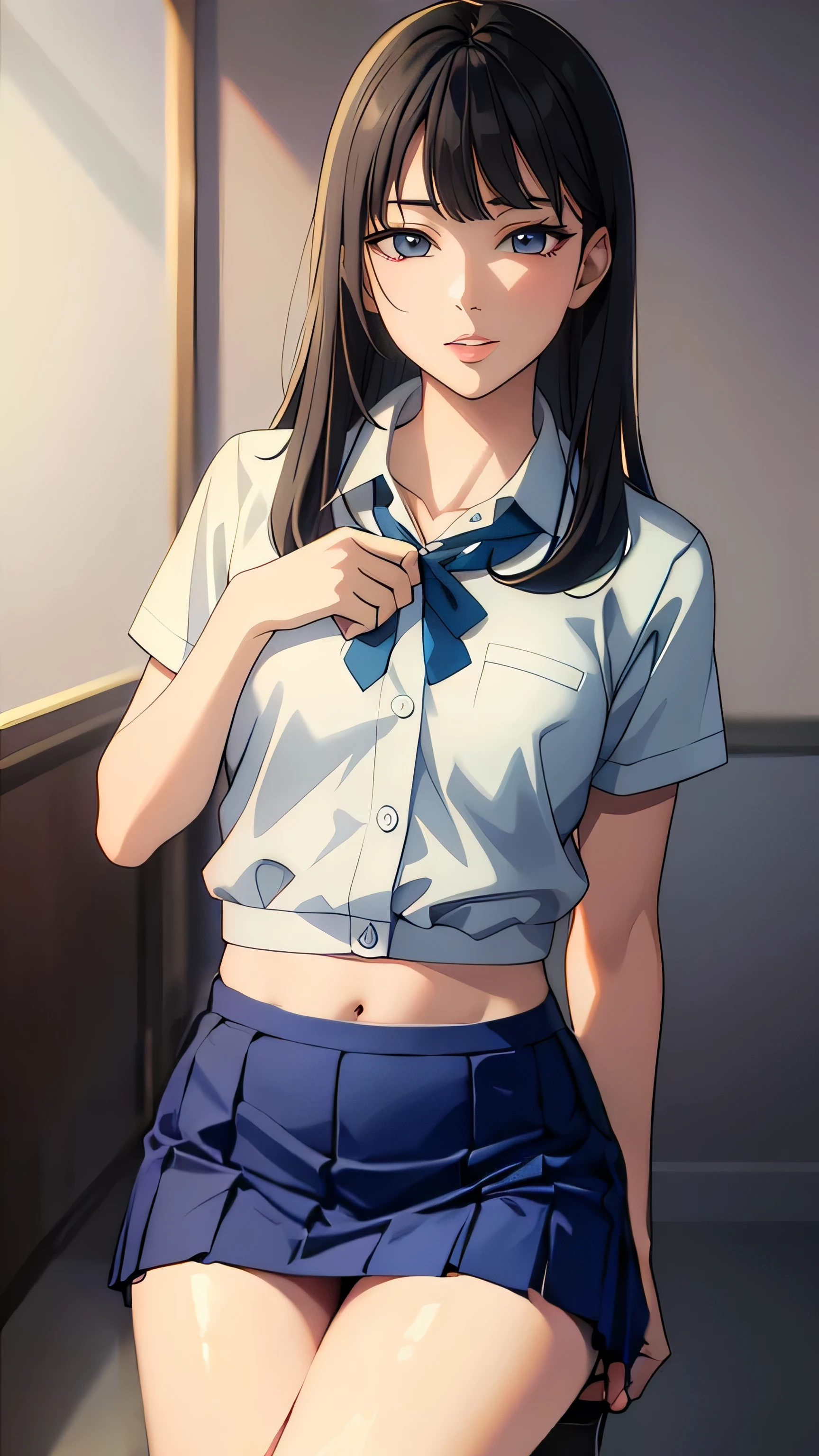 Please wear a navy blue skirt