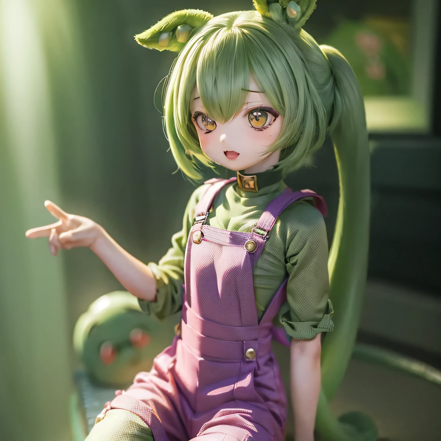 ,(illustration),(((In town))),(best quality,ultra-detailed,highres),(vivid colors),(smug face),((((((chibi)))))),(green hair),(open mouth),(nude)Zundamon's hairstyle full body ,(smug face),(((((chibi))))),(green hair),(white blouse),(((((8green color Bugy overalls)))))doyagao