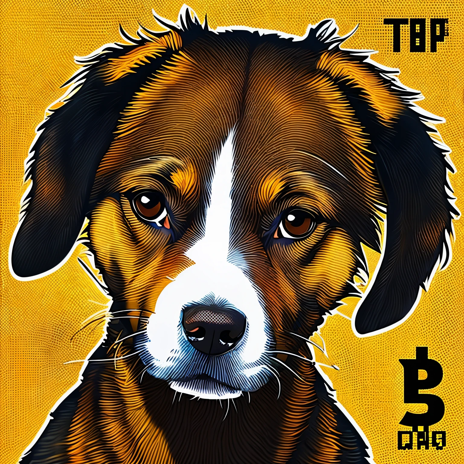 Bitcoin mark Akita dog with bad eyes Deformation Universe Famicom style Pixel art