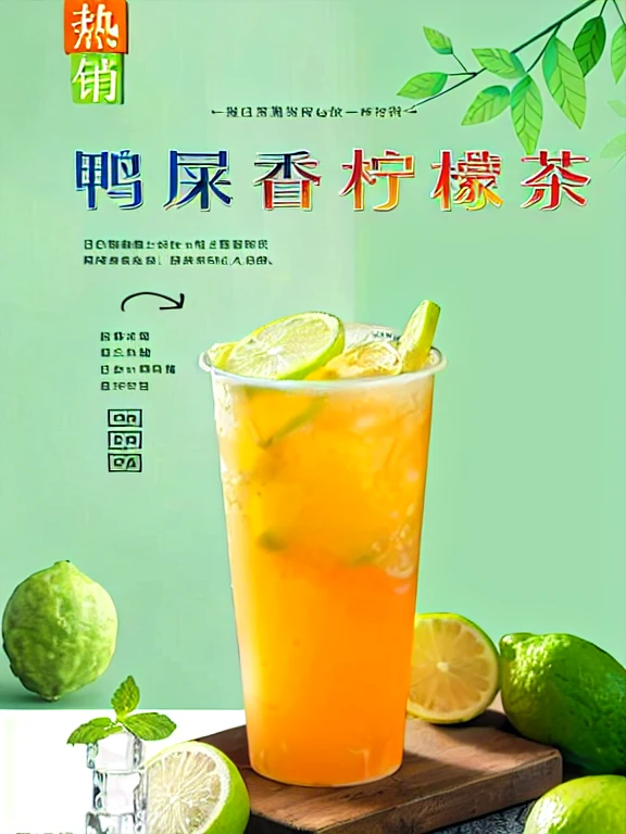 Have a glass of orange juice with lime and lime slices, poster, Ad Image, poster for'unlimited juice ', drink, food, cover, Promotion poster, made of drink, cold drinks, book cover, ren heng, a poster, It has a lemon peel texture, Promotion, yun ling, List image, detailed picture, poster ; summer, Advertising photography；The font is clear