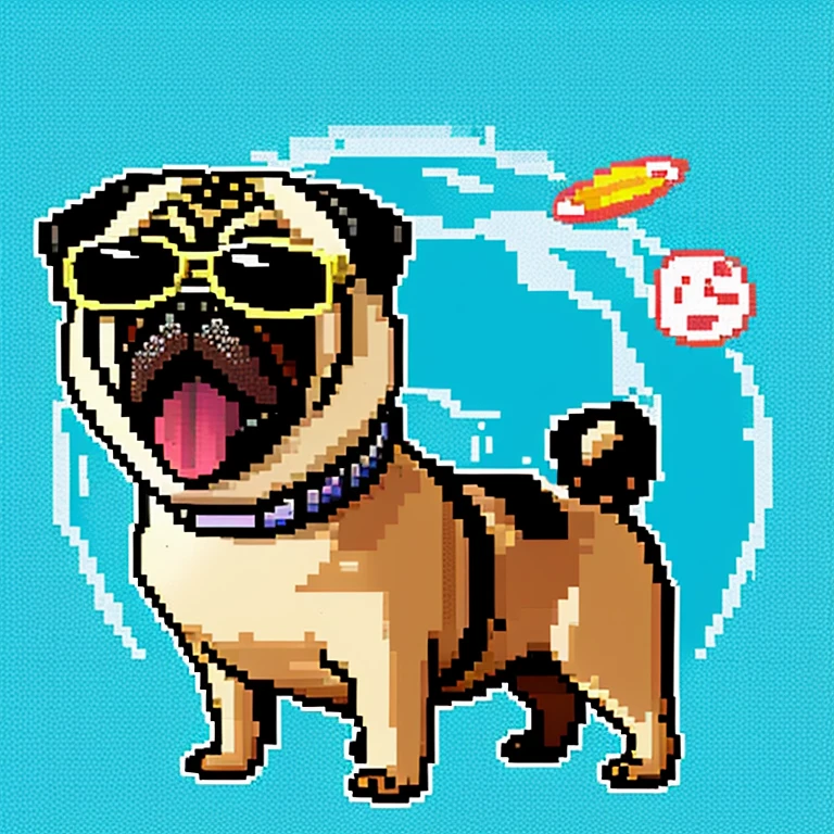 Bitcoin Mark Lots Pug Dog Sunglasses Famicom Style Pixel Art Space Pixel Art