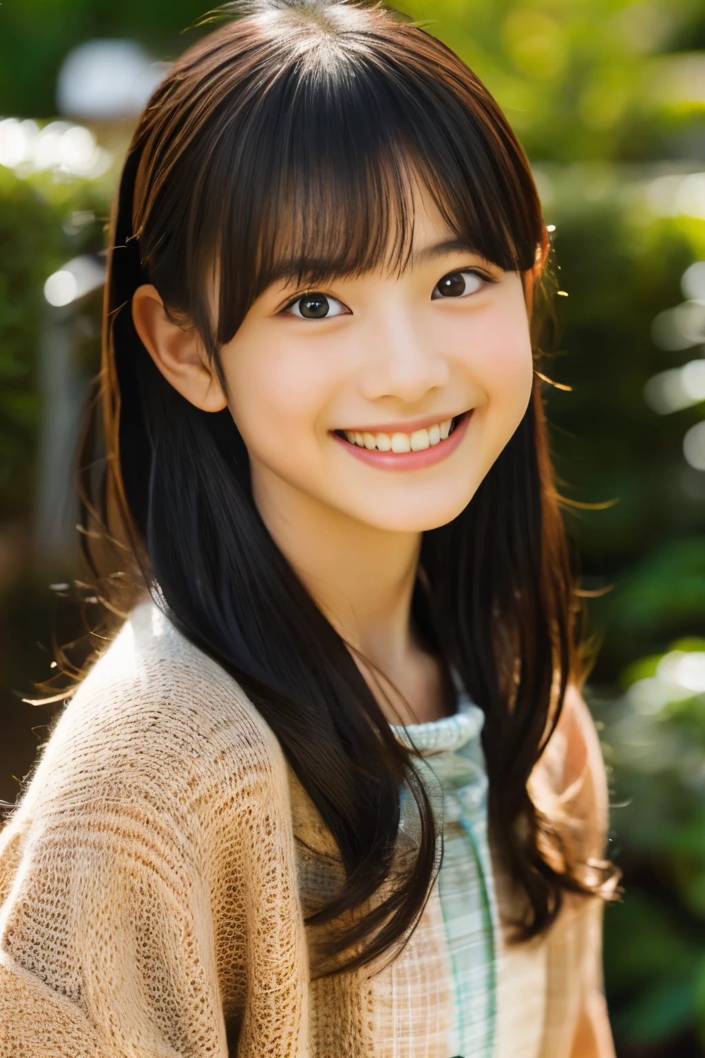 (highest quality, masterpiece), (beautiful  japanese girl), (freckles:0.6), soft light, ponytail, smile