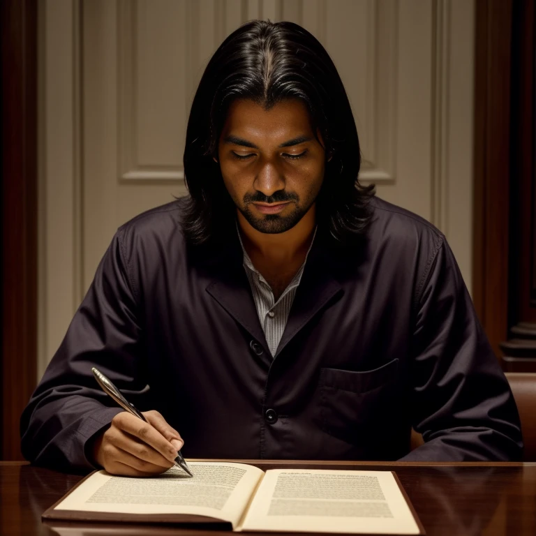 DIABLO, DEMONIO, FENOMENO SABIO, detallado, realista, retrato, dramatic, leyendo cartas escritas.