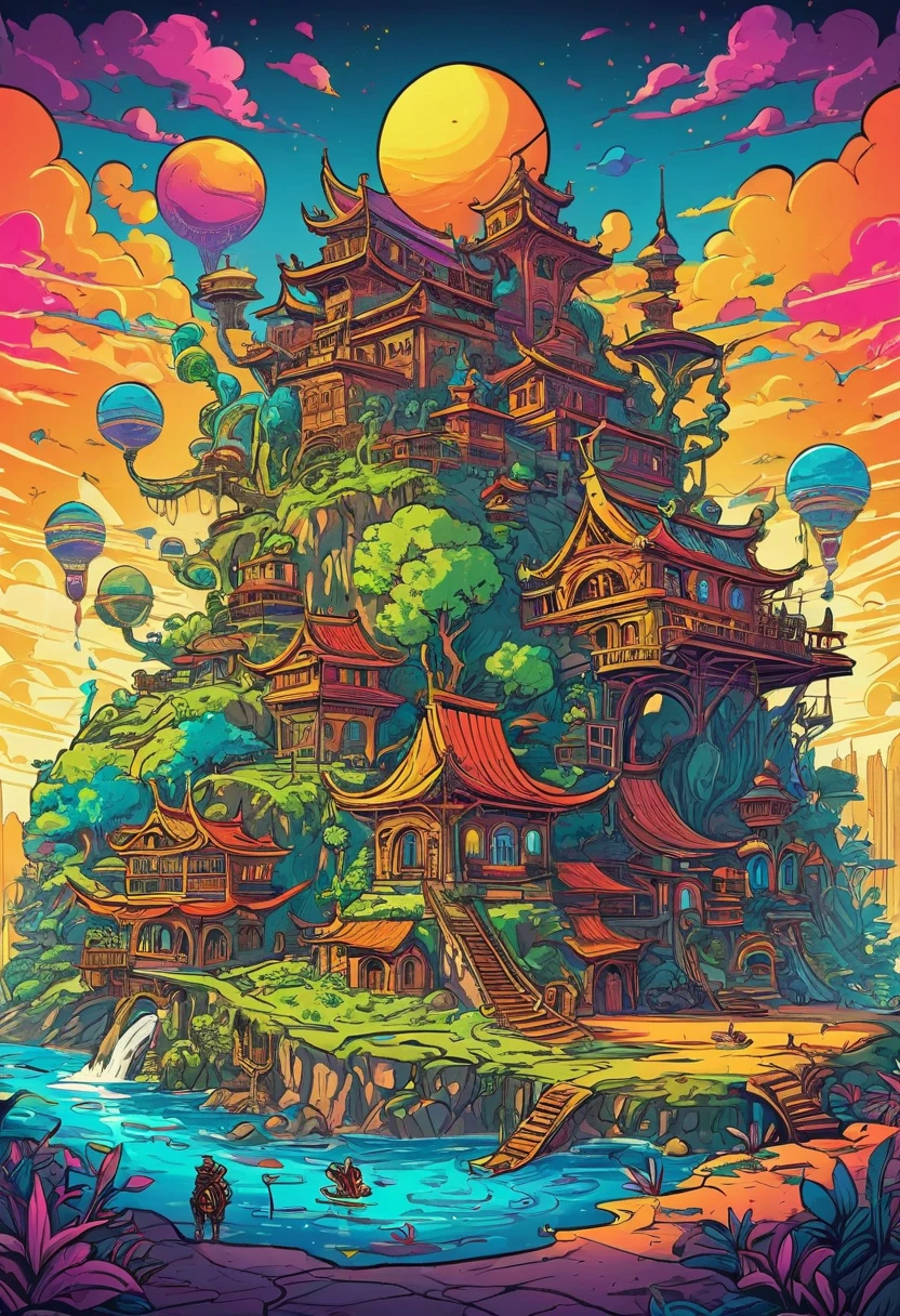 concept art, Vector Art, aesthetic, Vector Cartoon Illustration, vector, complex details . digital artwork, bright colors, bold outlines, illustrative, highly detailed