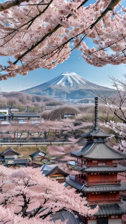 Japanese theme, (raw-качестчо), 4K, Best quality, masterpiece, sakura, spring, Mountains, relistic