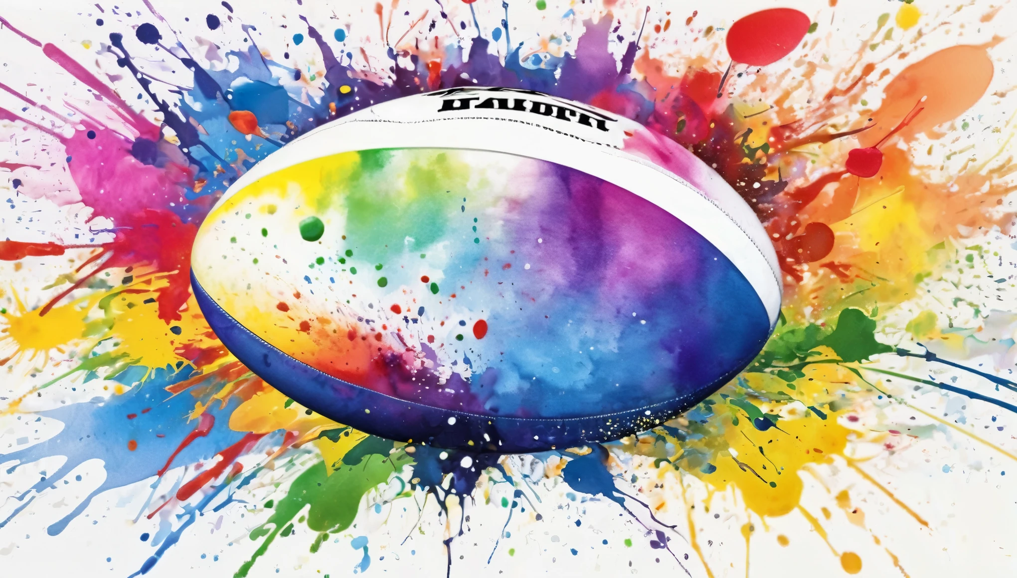 rugby ball ,beautiful oval shape,GILBERT,watercolor painting style, There is white space,splash of color, the best ever, colour splash, * colour splash *, colorful watercolor painting, watercolor detailed art, water color splash, colourful artwork, colorful scene, colourful explosion, colorful splatters, digital artwork, vibrant watercolor painting, color explosion, artistic illustration