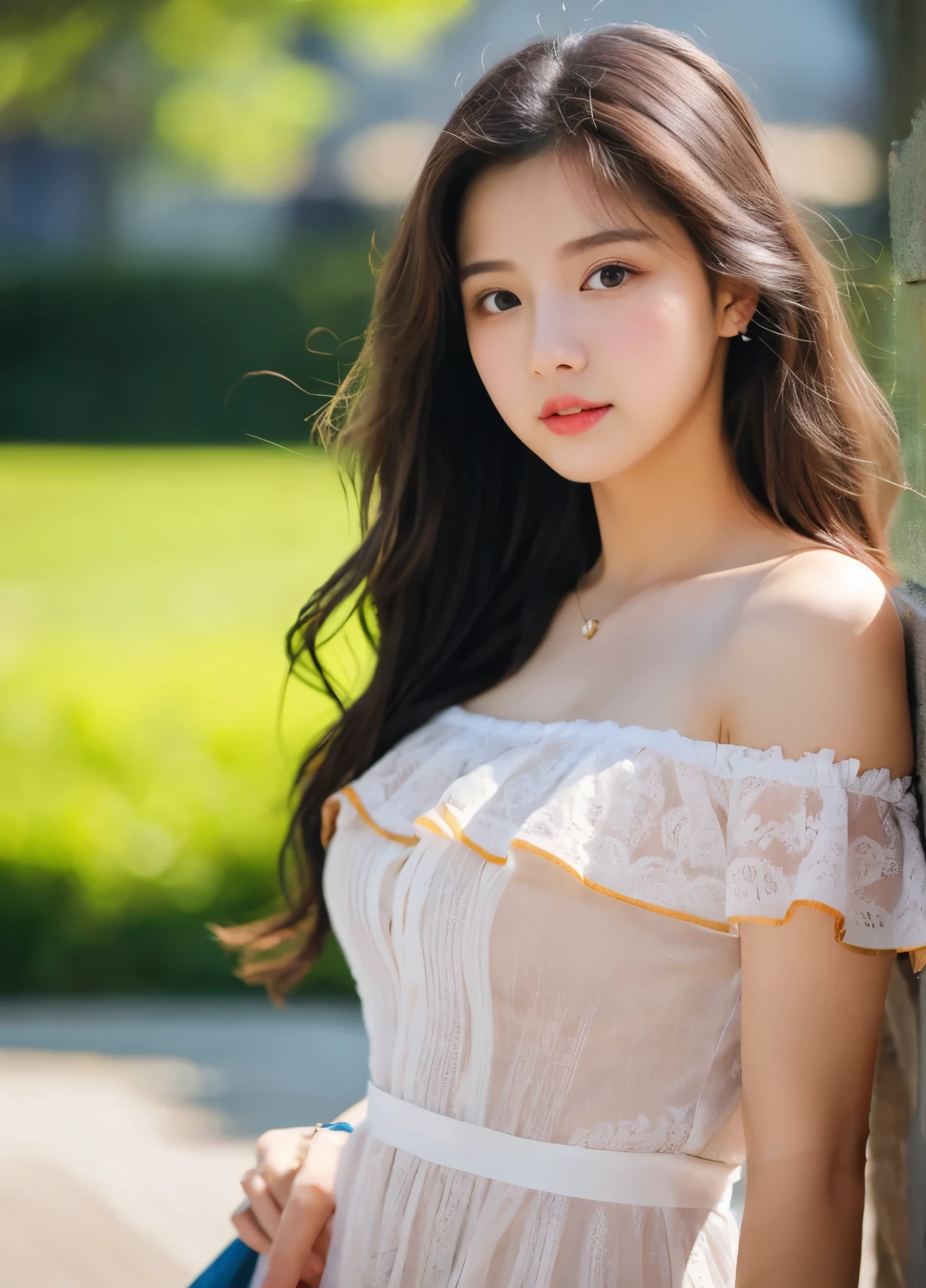 ulzzang-6500-v1.1, (Raw photo:1.2), (Photoreal), beautiful detailed girl, (See-through:1.3), (genuine: 1.4), very detailed目と顔, beautiful and fine eyes, elegant long dress、huge file size, High resolution, very detailed, highest quality, [masterpiece:1.6], enlightenment, very detailed, nffsw, finely, highest quality, 8k wallpaper, movie lighting, 1 girl, 17 years old, perfect body shape, Cute sagging eyes、beautiful big eyeuste piece)), highest quality, 1 girl, eye shadow, Upper body, portrait, ((full body shot:1.2))、