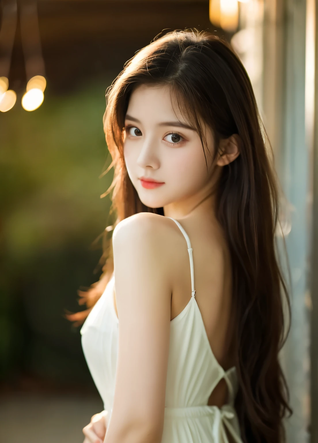 ulzzang-6500-v1.1, (Raw photo:1.2), (Photoreal), beautiful detailed girl, (See-through:1.3), (genuine: 1.4), sharp focus、very detailed目と顔, beautiful and fine eyes, elegant long dress、huge file size, High resolution, very detailed, highest quality, [masterpiece:1.6], enlightenment, very detailed, nffsw, finely, highest quality, 8k wallpaper, movie lighting, 1 girl, 17 years old, perfect body shape, Cute sagging eyes、beautiful big eyeuste piece)), highest quality, 1 girl, eye shadow, Upper body, portrait, ((full body shot:1.2))、