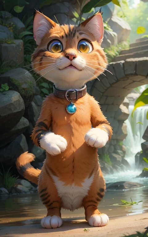 Da ist eine Katze, die ihre Beine im Wasser hat,planscht.Wasser spritzt,, Anime visual of a cute cat, Sora als Katze, anato finnstark. Pixar, depicted as a Pixar character, frame from Pixar movie, Animationsfilm, Film-Werbebild, Full body close-up, as a Pixar character, Disneys Bambi-Katze, Trickfilm, Neuer Katzenfilm