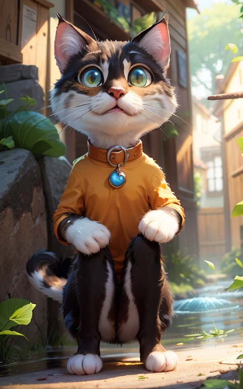 Da ist eine Katze, die ihre Beine im Wasser hat,planscht.Wasser spritzt,, Anime visual of a cute cat, Sora als Katze, anato finnstark. Pixar, depicted as a Pixar character, frame from Pixar movie, Animationsfilm, Film-Werbebild, Full body close-up, as a Pixar character, Disneys Bambi-Katze, Trickfilm, Neuer Katzenfilm