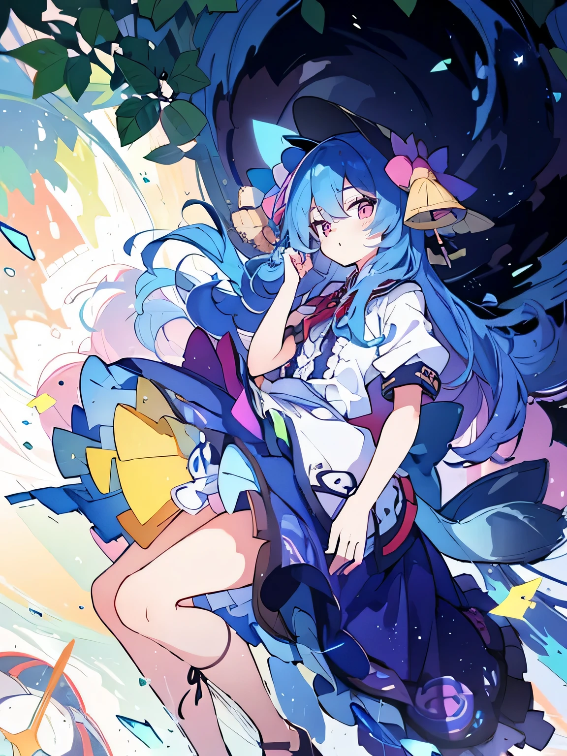 (masterpiece),best quality, expressive eyes, perfect face, 1girl,
Put your hands on your waist,fair, Gorgeous,Japanese cartoons,girl,lola,Hina Angel, blue hair, blue haired, floating clothes,Grab your waist, Grab your waist, hands on hips , hands on hips,flat chest
